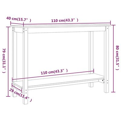 vidaXL konsoles galdiņš, balts, 110x40x80 cm, priedes masīvkoks