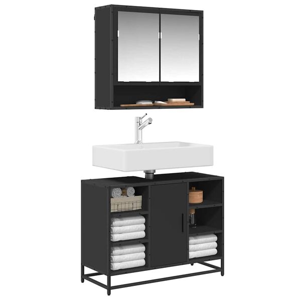 vidaXL izlietnes skapītis, melns, 80x33x60 cm, inženierijas koks