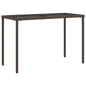 vidaXL dārza galds, stikla virsma, brūns, 115x54x74 cm, PE rotangpalma