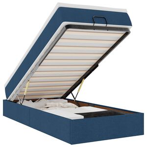 vidaXL Osmaņu gultas rāmis ar matrača zils 90x200 cm audums