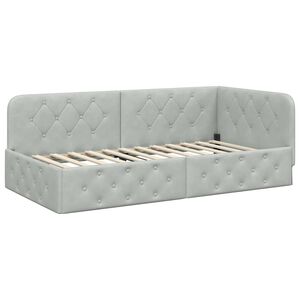 vidaXL Stūra gultas rāmis Gai&scaron;i pelēks 90 x 190 cm Samts