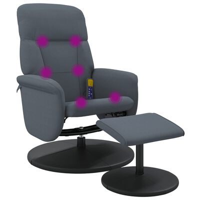 vidaXL masāžas krēsls ar kāju balstu, atgāžams, tumši pelēks samts