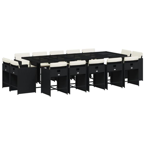 vidaXL 15-daļīgs dārza mēbeļu komplekts ar matračiem, melns PE