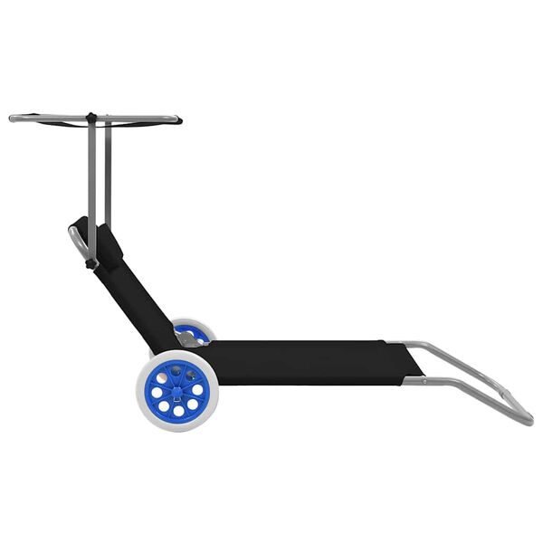 vidaXL sauļo&scaron;anās zvilnis ar jumtiņu un riteņiem, tērauds, melns