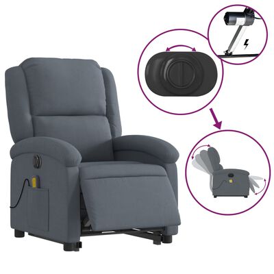 vidaXL elektrisks masāžas krēsls paceļams/atgāžams, tumši pelēks samts