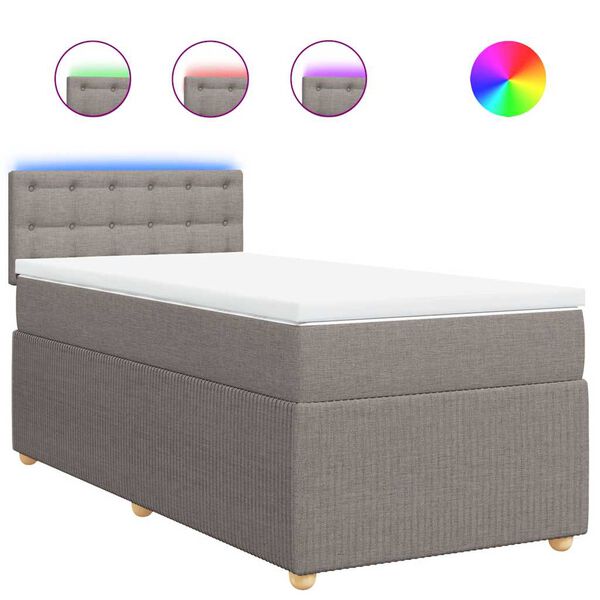 vidaXL atsperu gulta ar matraci, pelēkbrūns, 90x190 cm, audums