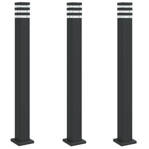 vidaXL āra zemes lampas ar kontaktligzdu 3 gb. melns 110 cm alumīnijs