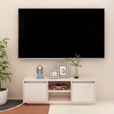 vidaXL TV skapītis, balts, 110x30x40 cm, priedes masīvkoks