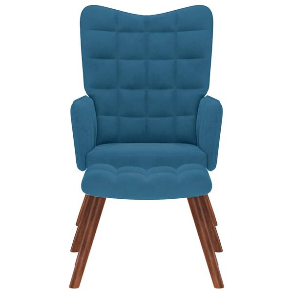 vidaXL atpūtas krēsls ar kājsoliņu, zils samts