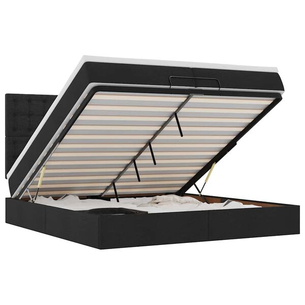 vidaXL Osmaņu gultas rāmis ar matračiem melns 200x200cm audums