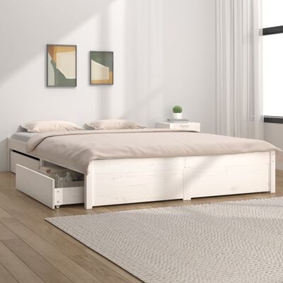 vidaXL gultas rāmis ar atvilktnēm, balts, 135x190 cm, divvietīgs