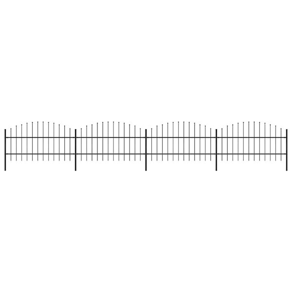 vidaXL dārza žogs ar &scaron;ķēpu galiem, tērauds, 714,5x100 cm, melns