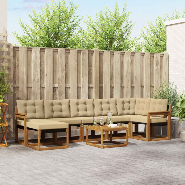 vidaXL Āra dīvānu komplekts ar spilvenu 8 pcs Dabisks un bē&scaron;s