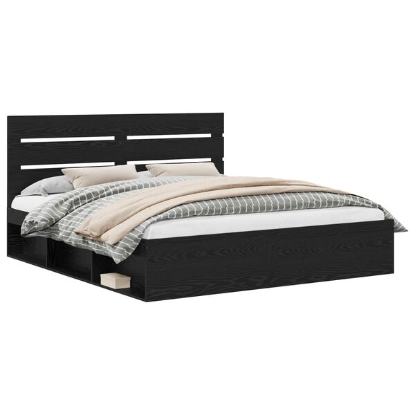 vidaXL Gultas rāmis Melna 200 x 200 cm Ciets priedes koks