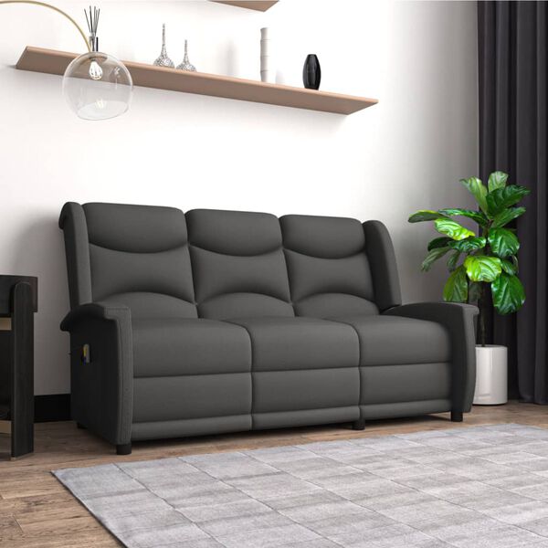 vidaXL trīsvietīgs masāžas krēsls, atgāžams, tumši pelēks audums