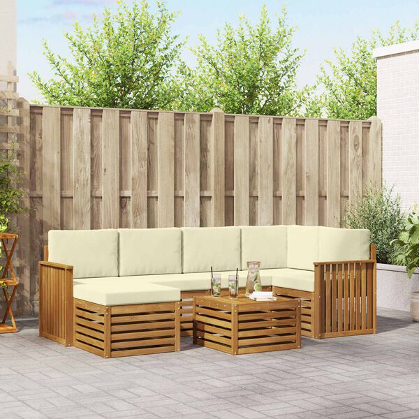 vidaXL Dīvāna komplekti 7 pcs Dabisks un krējuma Cietā akācijas koks