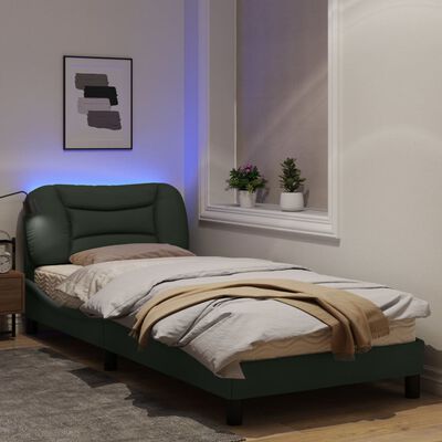 vidaXL gultas rāmis ar LED, tumši pelēks audums, 90x200 cm