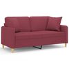 vidaXL divvietīgs dīvāns ar spilveniem, vīnsarkans, 140 cm, audums