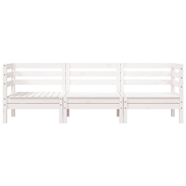 vidaXL trīsvietīgs dārza dīvāns, balts, priedes masīvkoks