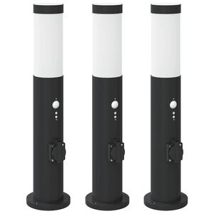 vidaXL stabveida gaismekļi ar sensoru un kontaktligzdu, 3 gab., 50 cm, nerūsējo&scaron;ais tērauds, IP44
