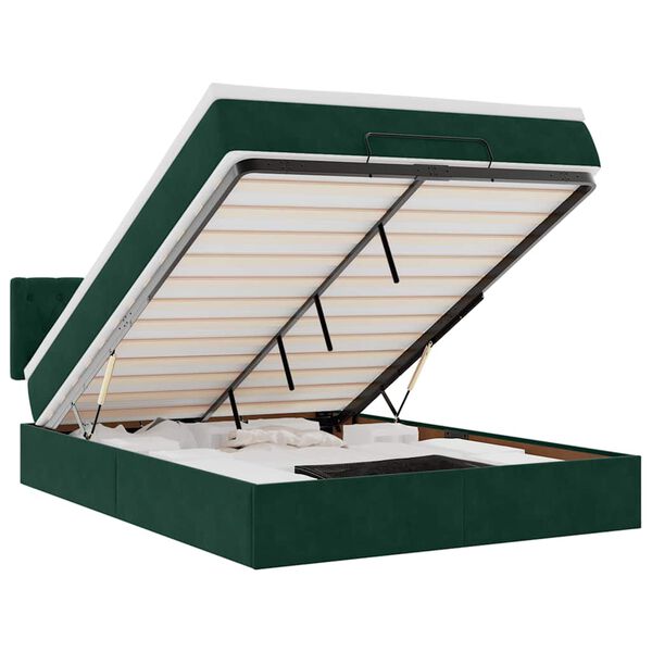 vidaXL Osmaņu gulta ar matraci & LEDs, tum&scaron;i zaļ&scaron;, 140x200cm, samts