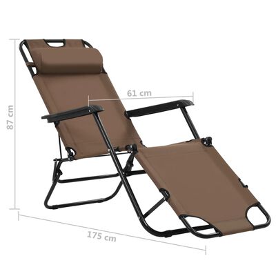 vidaXL sauļošanās krēsli, 2 gab., ar kāju balstu, tērauds, brūni