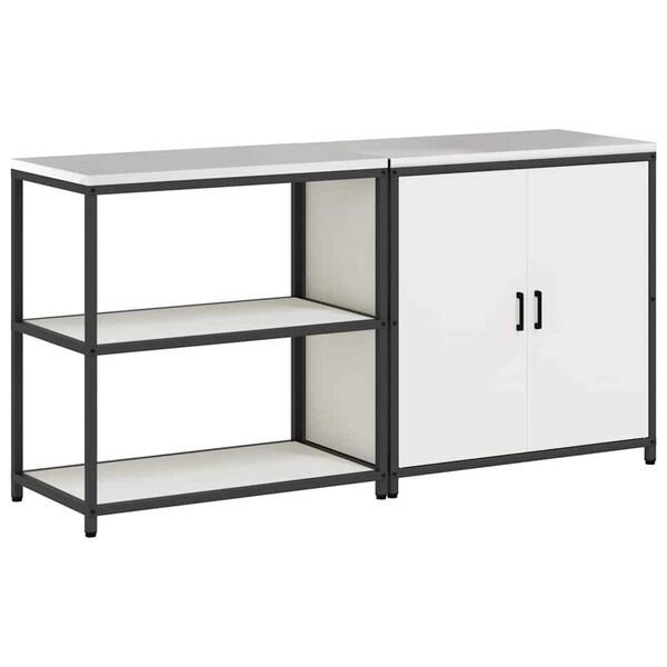 vidaXL Virtuves glabā&scaron;anas komplekts ar plauktu ar durvīm 2 pcs Balts