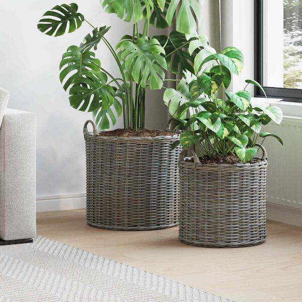 vidaXL Stādītāju grozs ar uzglabā&scaron;anu 2 pcs Pelēka Lacak rattan