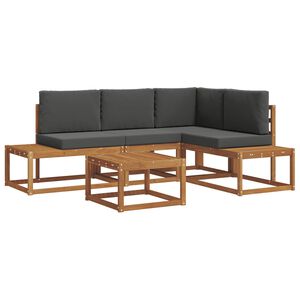 vidaXL Āra dīvānu komplekts ar spilvenu 5 Gabals Dabisks un antracīts