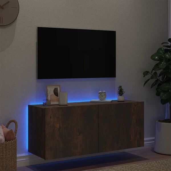 vidaXL TV plaukti ar LED lampiņām, 100x35x41 cm, ozolkoka krāsā