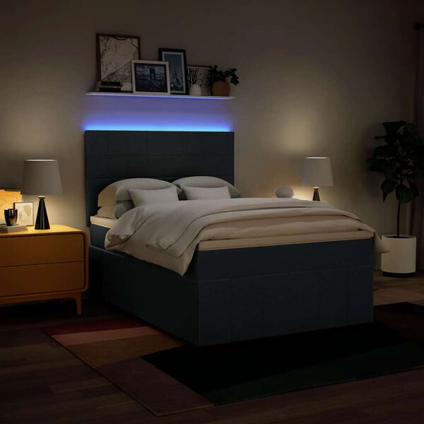 vidaXL atsperu gulta ar matraci, zils audums, 140x190 cm