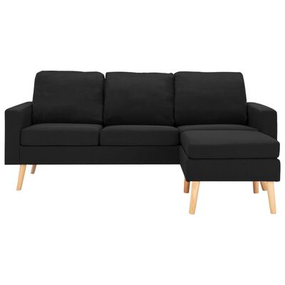 vidaXL trīsvietīgs dīvāns ar kājsoliņu, melns audums
