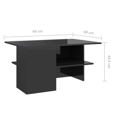 vidaXL kafijas galdiņš, spīdīgi melns, 90x60x46,5 cm, skaidu plāksne