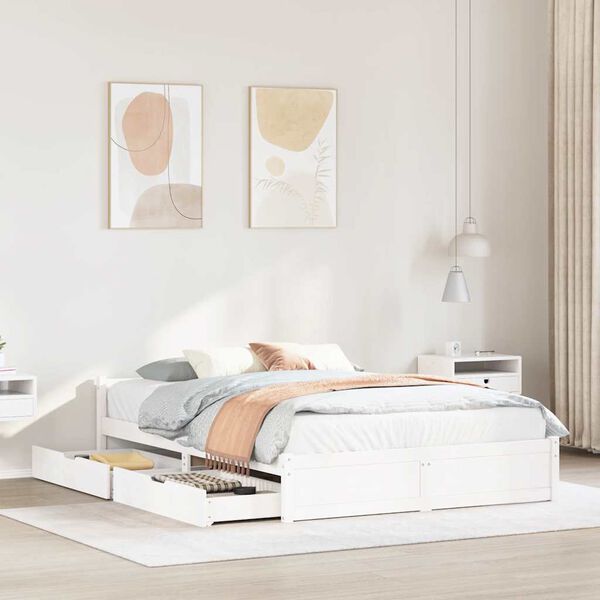 vidaXL gulta bez matrača, balts, 140x190 cm, priedes masīvkoks