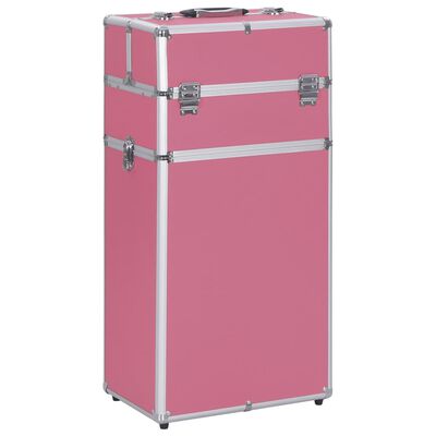 vidaXL kosmētikas koferis uz riteņiem, alumīnijs, rozā