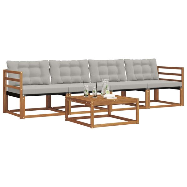 vidaXL Āra dīvānu komplekts ar spilvenu 5 pcs Dabīgs un gai&scaron;i pelēks