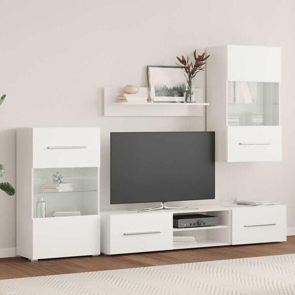 vidaXL 5daļiņu televizoru bloki ar LED, matēts balts inženierijas koks