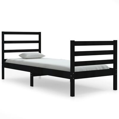 vidaXL gultas rāmis, melns priedes masīvkoks, 90x190 cm, vienvietīgs