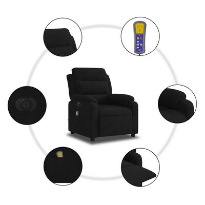 vidaXL elektrisks masāžas krēsls, atgāžams, melns samts