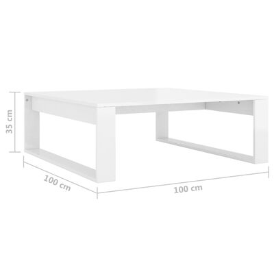 vidaXL kafijas galdiņš, 100x100x35 cm, spīdīgi balts, skaidu plāksne