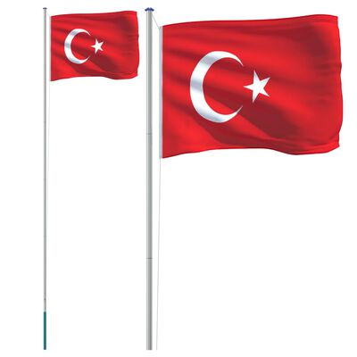 vidaXL Turcijas karogs un masts, 6,23 m, alumīnijs