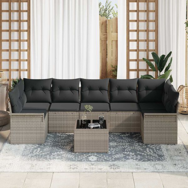 vidaXL Dārza dīvānu komplekts 8 pcs Gai&scaron;i pelēks un tum&scaron;i pelēks