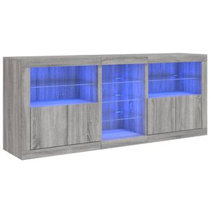 vidaXL kumode ar LED lampiņām, pelēka ozolkoka krāsa, 162x37x67 cm
