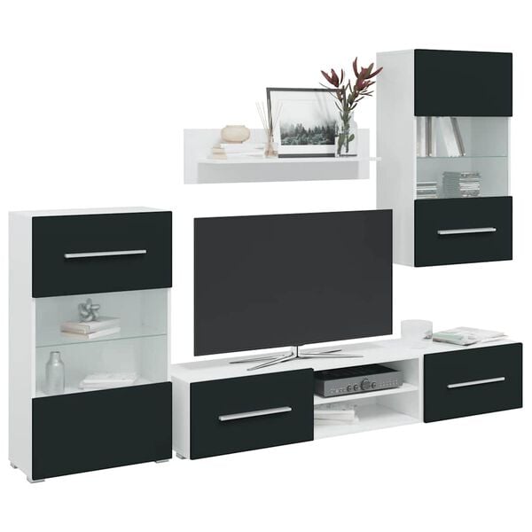 vidaXL 5daļiņu televizoru bloki ar LED matēts indigo inženierijas koks