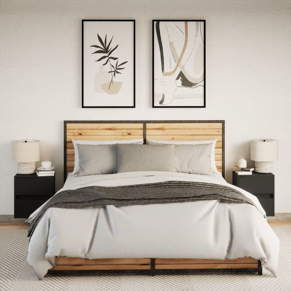 vidaXL sienas naktsskapī&scaron;i ar LED apgaismojumu, 2 gab., melni