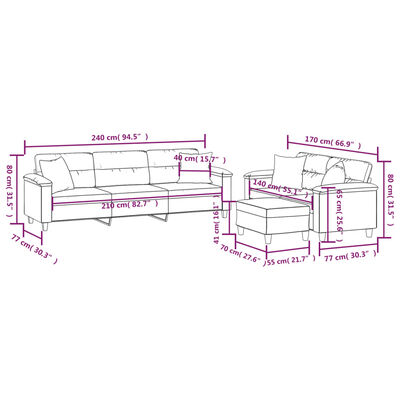 vidaXL trīsdaļīgs dīvānu komplekts ar spilveniem, gaiši pelēks audums