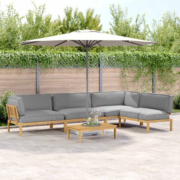 vidaXL Dīvānu komplekts ar spilvenu 5 pcs Pelēka Cietā akācijas koks