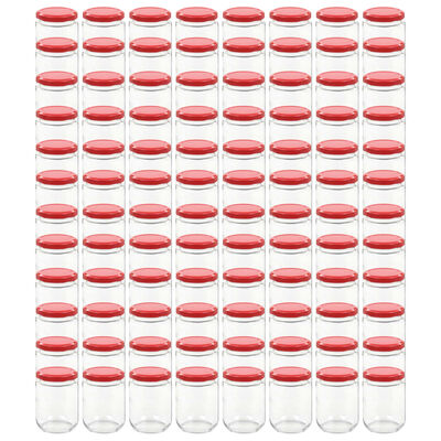 vidaXL ievārījuma burciņas, sarkani vāciņi, 96 gab., 230 ml