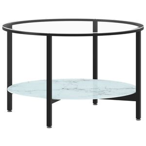 vidaXL kafijas galdiņ&scaron;, melns un balta marmora, 70 cm, rūdīts stikls