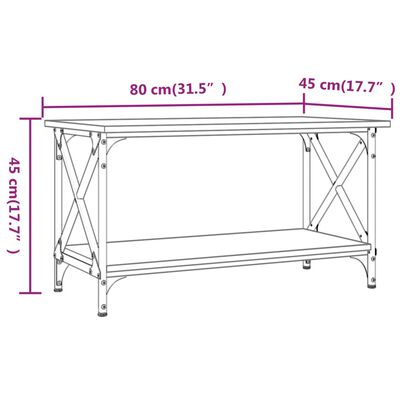 vidaXL galdiņš, ozolkoka krāsa, 80x45x45 cm, inženierijas koks, dzelzs